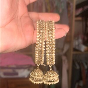 Elegant Gold and Cream Dangle Earrings